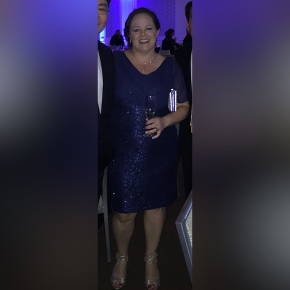 Jessica H Navy Lace Midi Dress with Draped Chiffon Yoke - Picture 4 of 4